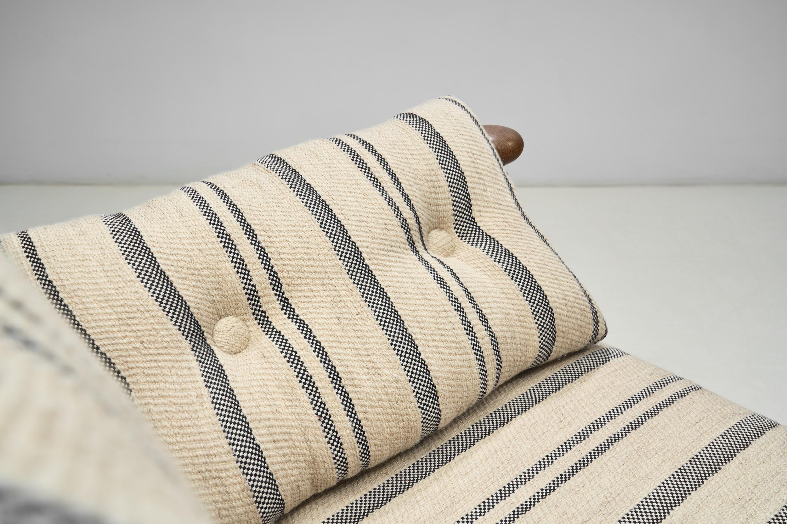 Oak Lounge Chair with Striped Cushions, The Netherlands 1960s For Sale 7