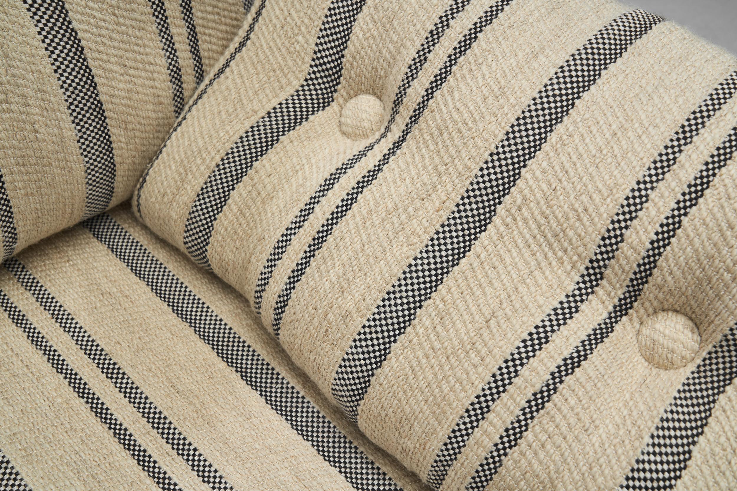 Oak Lounge Chair with Striped Cushions, The Netherlands 1960s For Sale 8
