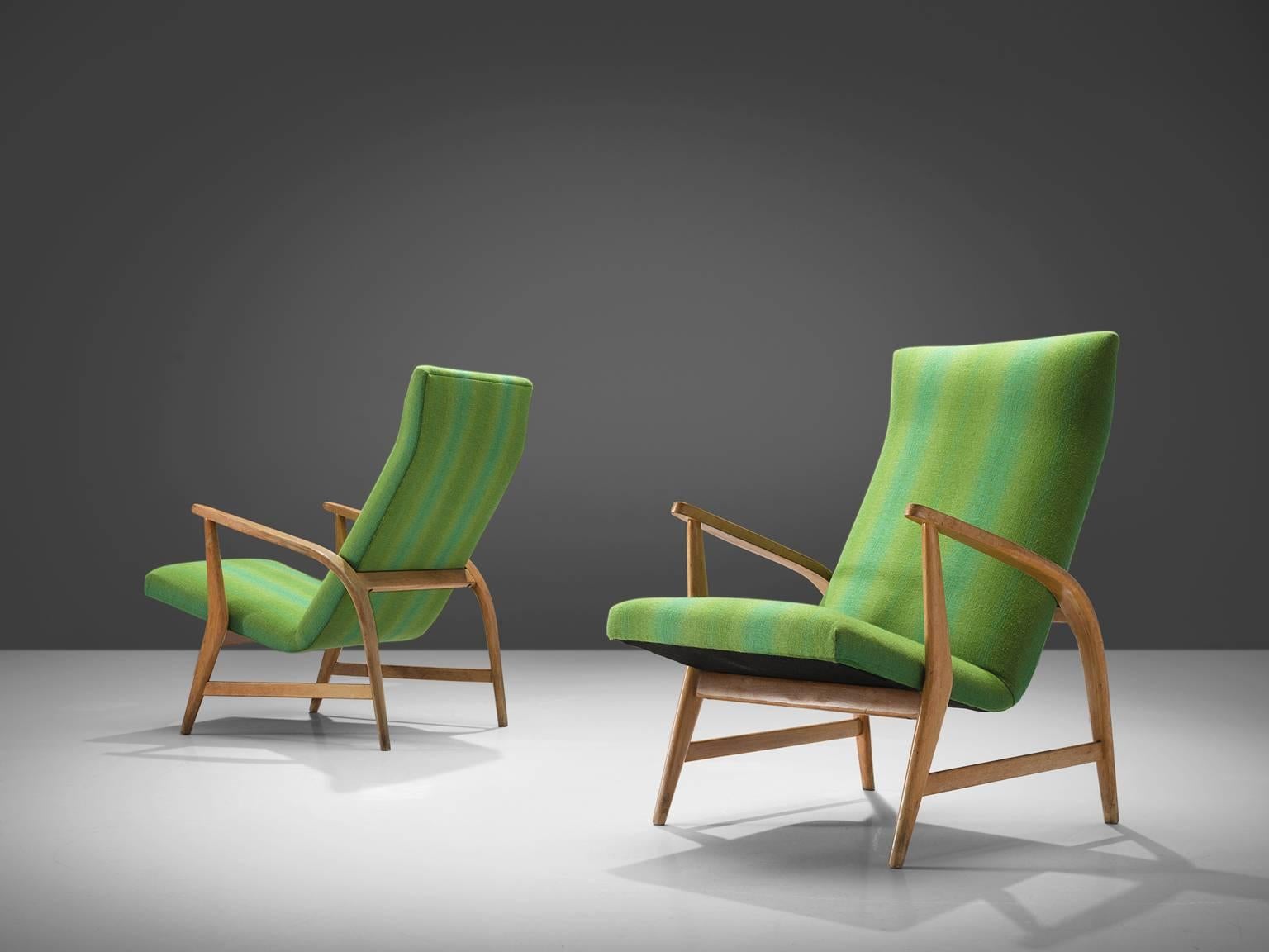 Scandinavian Modern Oak Lounge Chairs in Green Upholstery
