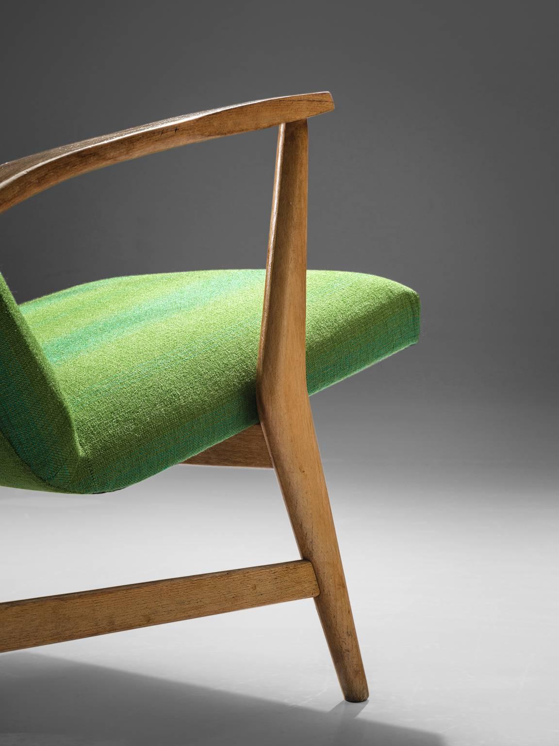Mid-20th Century Oak Lounge Chairs in Green Upholstery