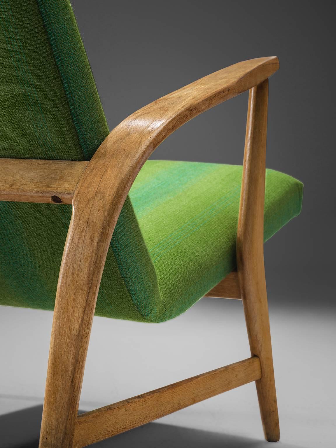 Oak Lounge Chairs in Green Upholstery 1