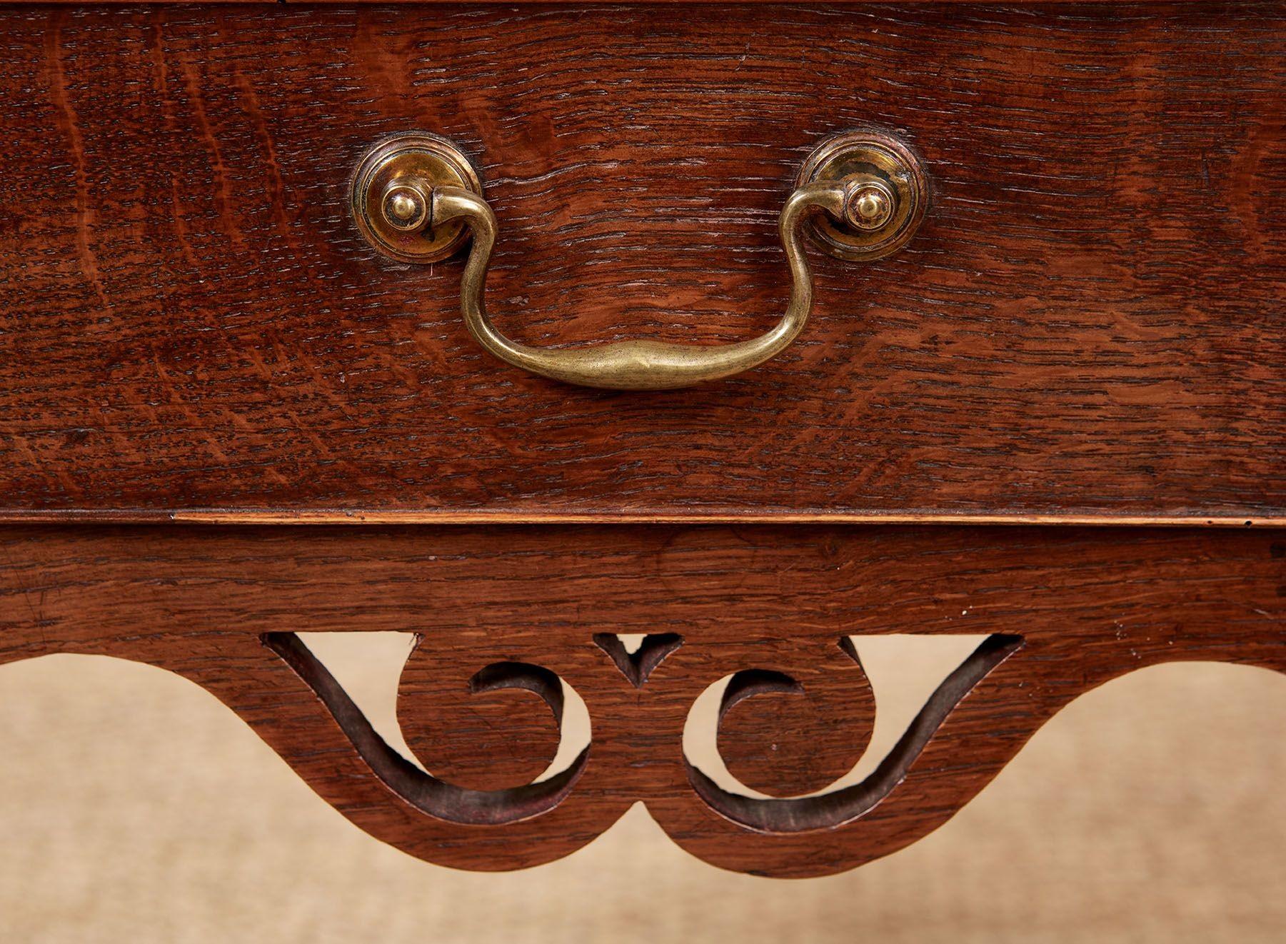 English Oak Lowboy with Open Scrollwork Apron For Sale