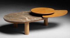 Oak & Marble Coffee Table, France circa 1980