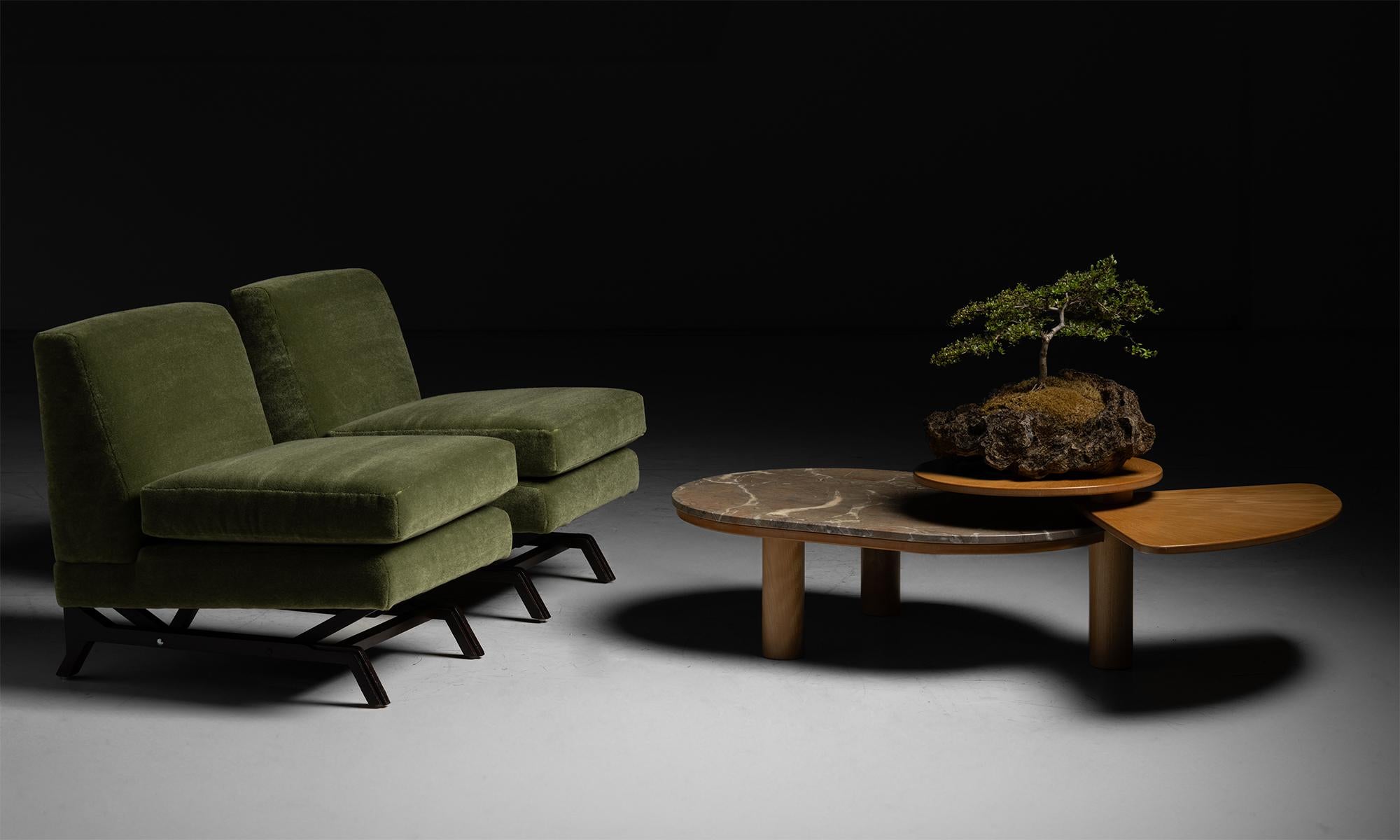 French Oak & Marble Coffee Table, France circa 1980