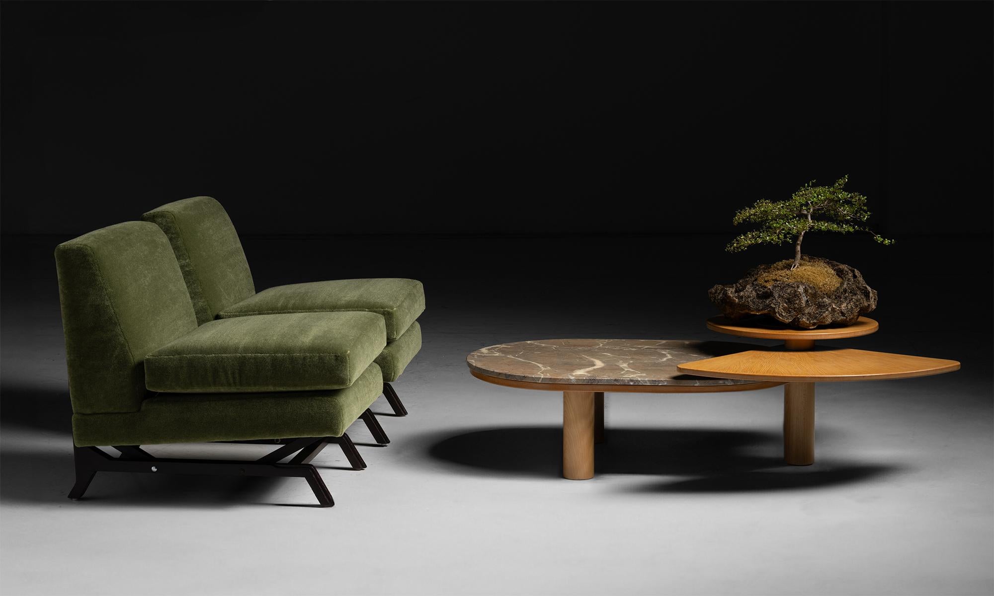 Oak & Marble Coffee Table, France circa 1980 In Good Condition In Culver City, CA