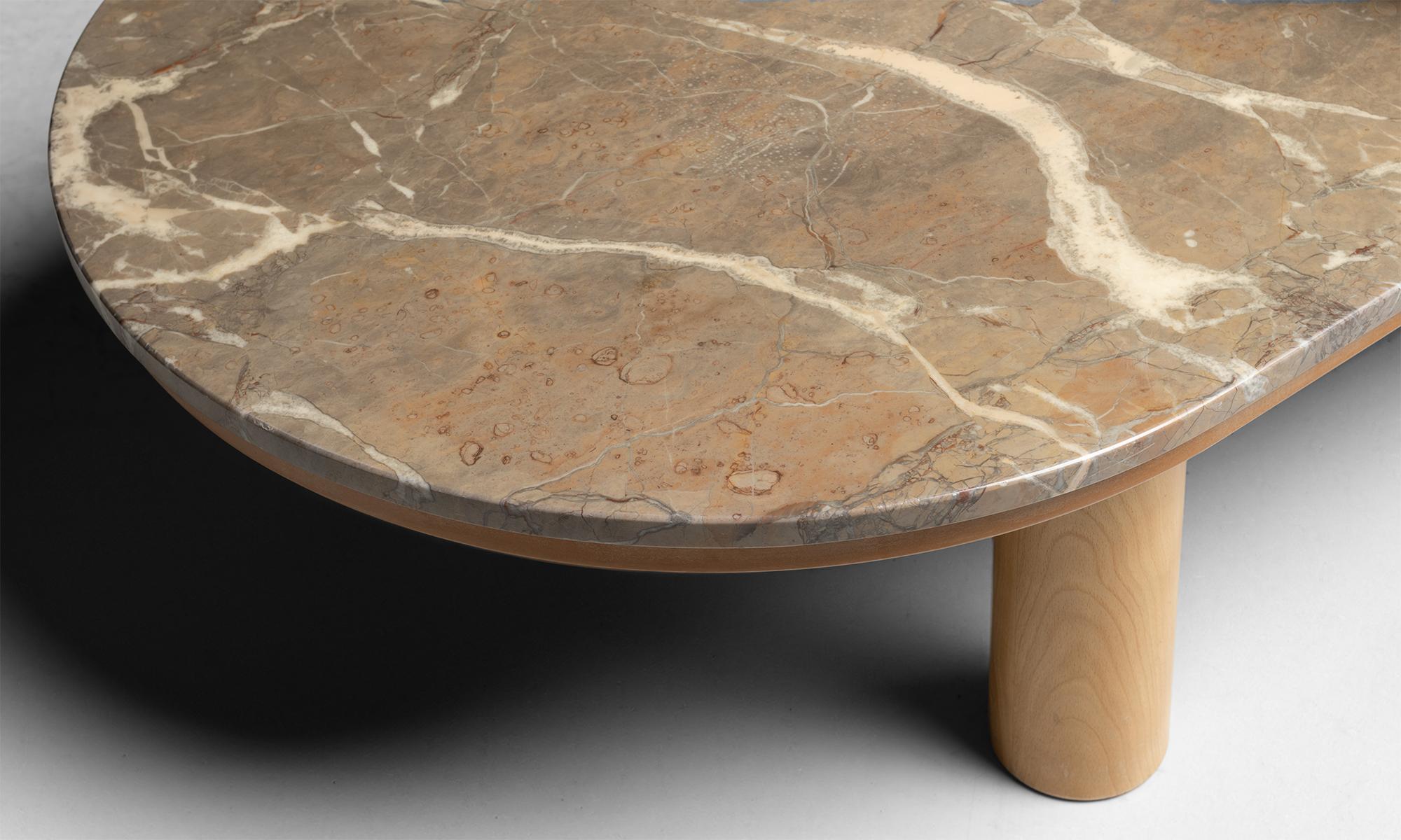 20th Century Oak & Marble Coffee Table, France circa 1980