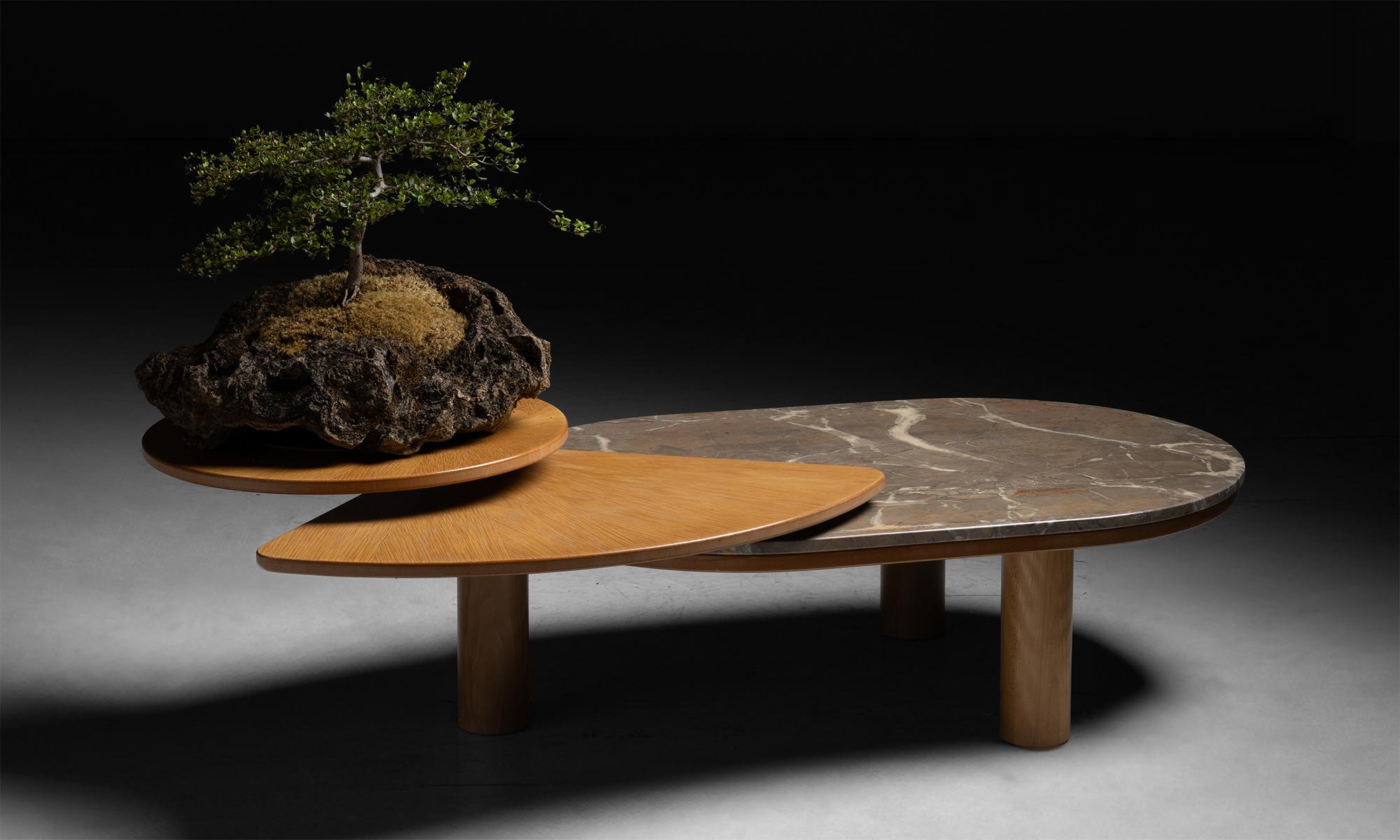 Oak & Marble Coffee Table, France circa 1980 2