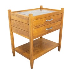 Oak & Marble Dessert with Two Drawers, circa 1940 France