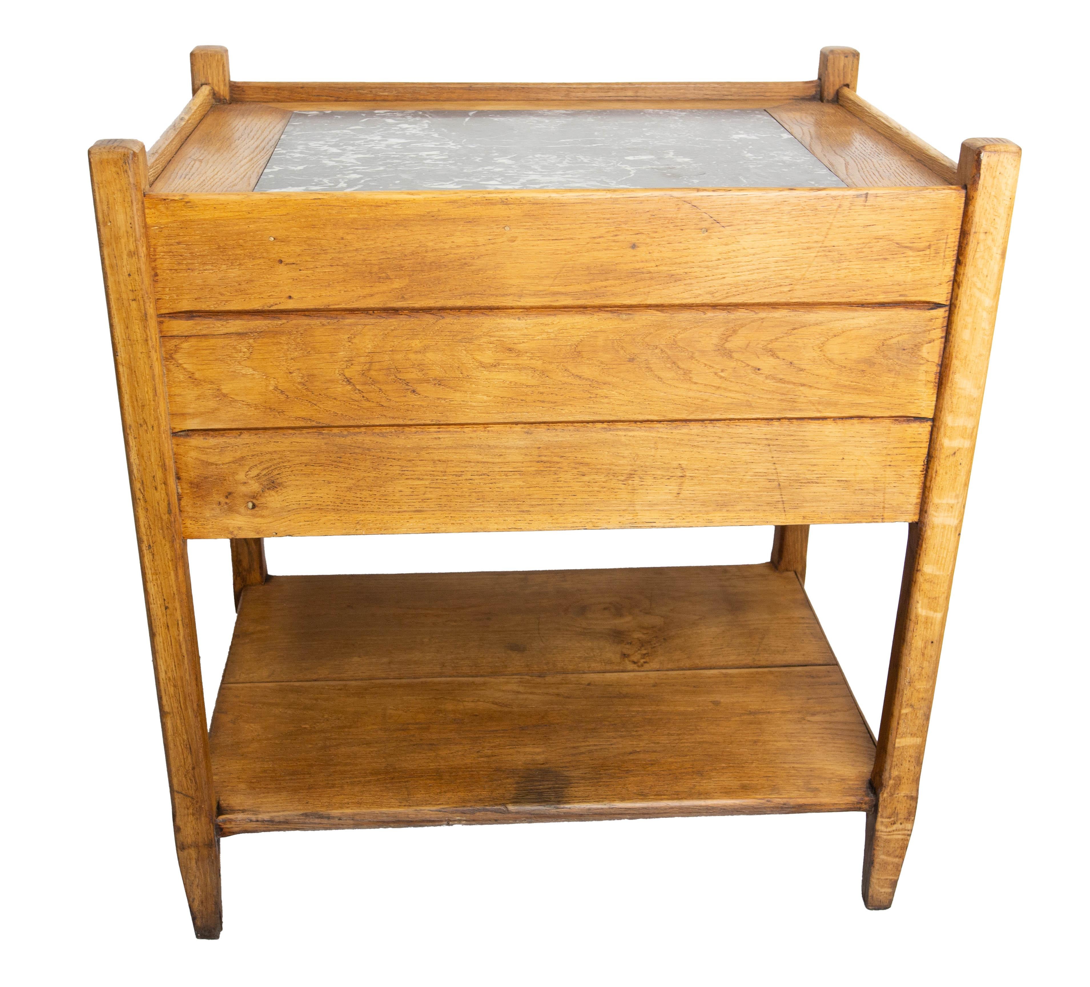 French Oak & Marble Dessert with Two Drawers, circa 1940 France For Sale