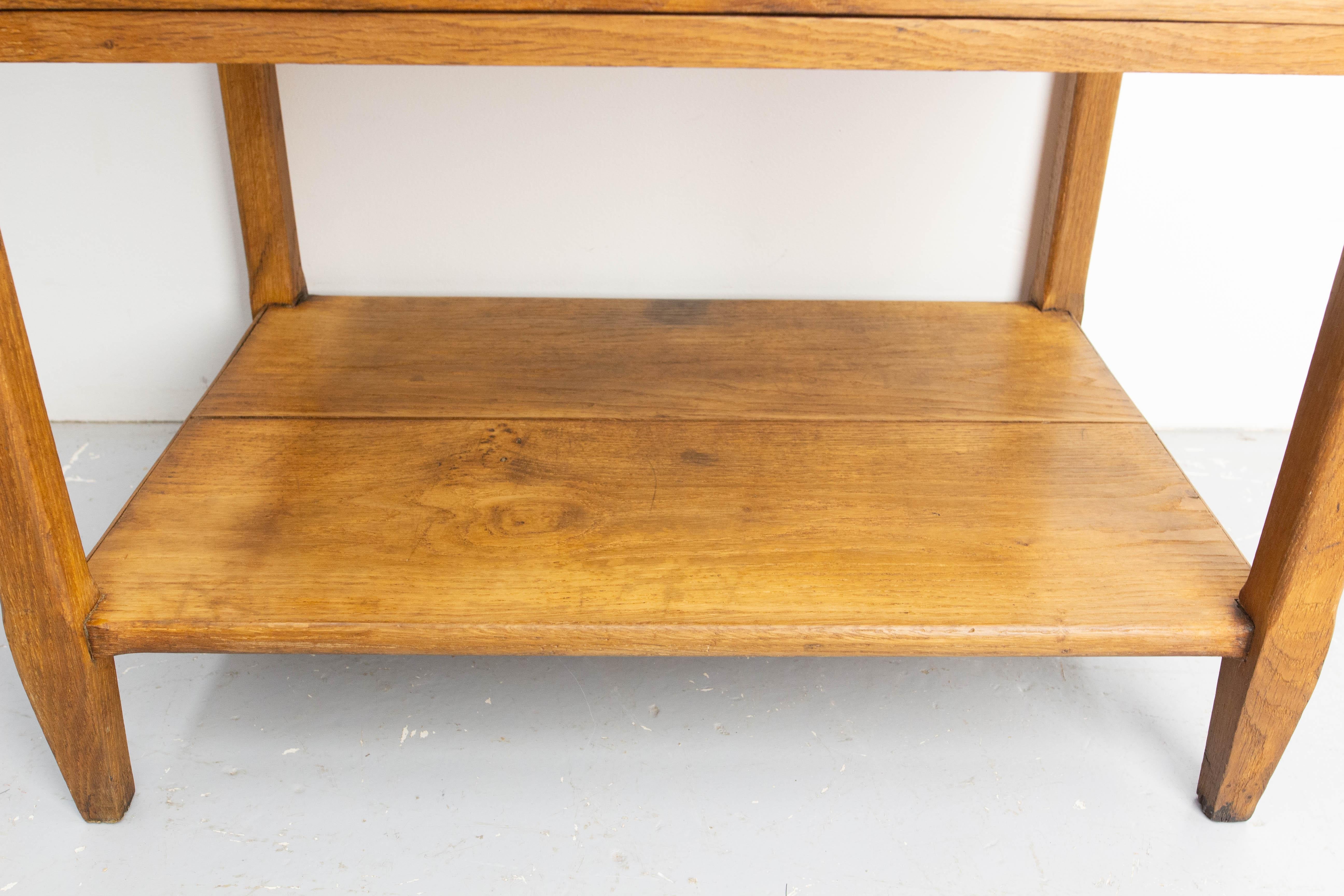 Oak & Marble Dessert with Two Drawers, circa 1940 France In Good Condition For Sale In Labrit, Landes