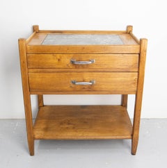 Oak & Marble Dessert with Two Drawers, circa 1940 France