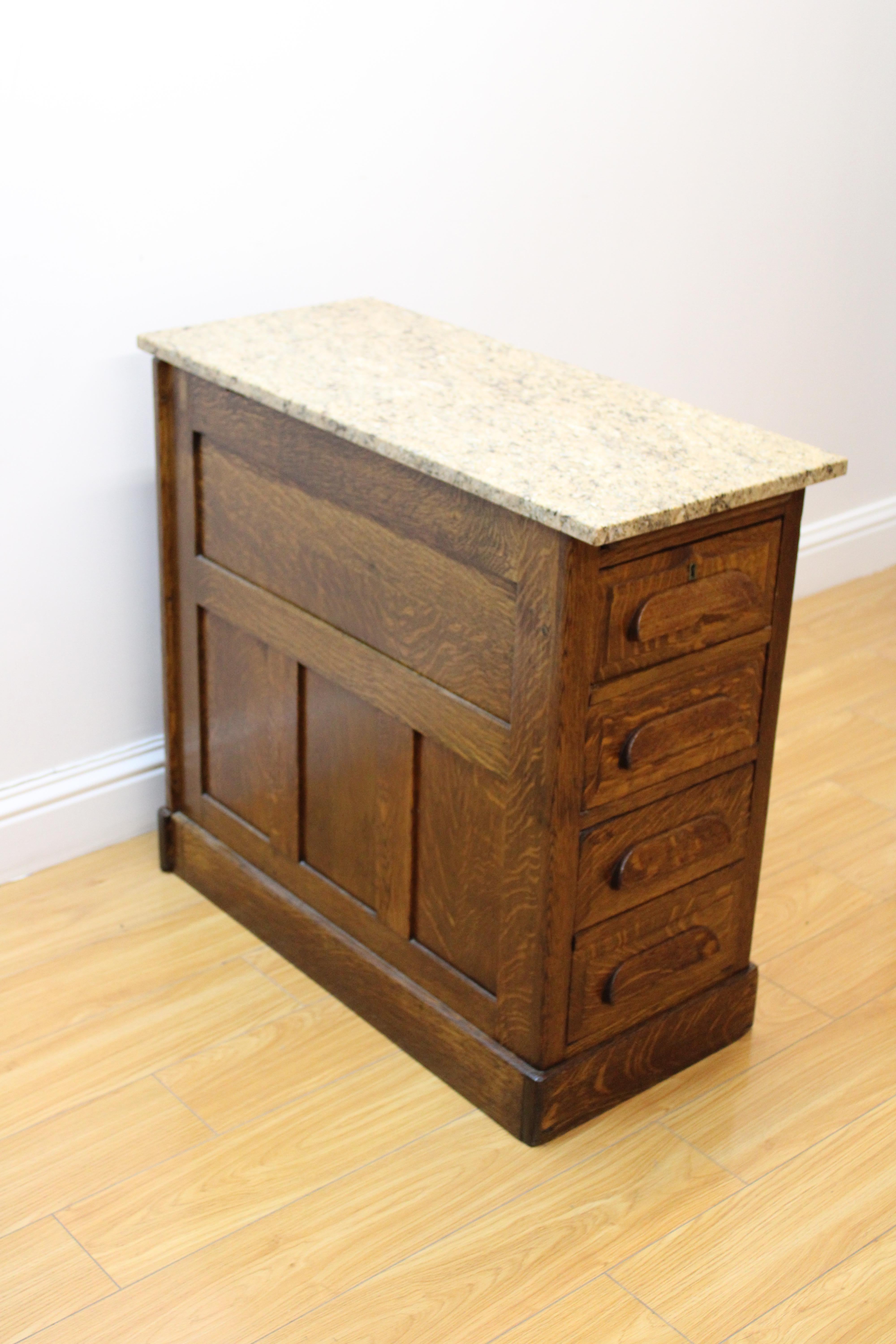 C. Early 20th Century

Arts & Crafts - Oak & marble top end table / dresser drawers.
Can be used as a Night Stand, There is a Pull out flat piece ( As seen in picture )

Very Good Condition & Sturdy.