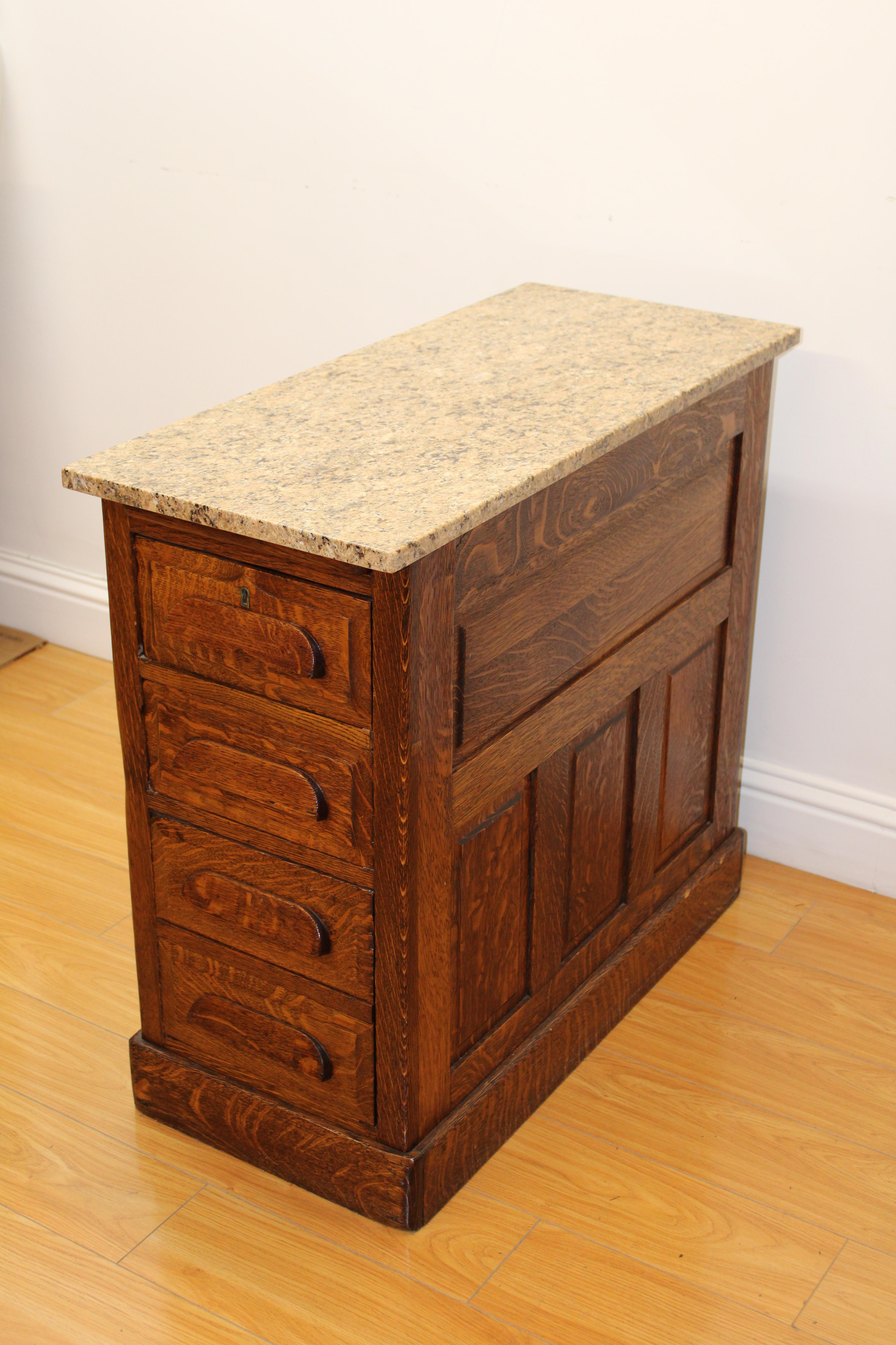 Oak & Marble End Table / Dresser In Good Condition For Sale In San Francisco, CA