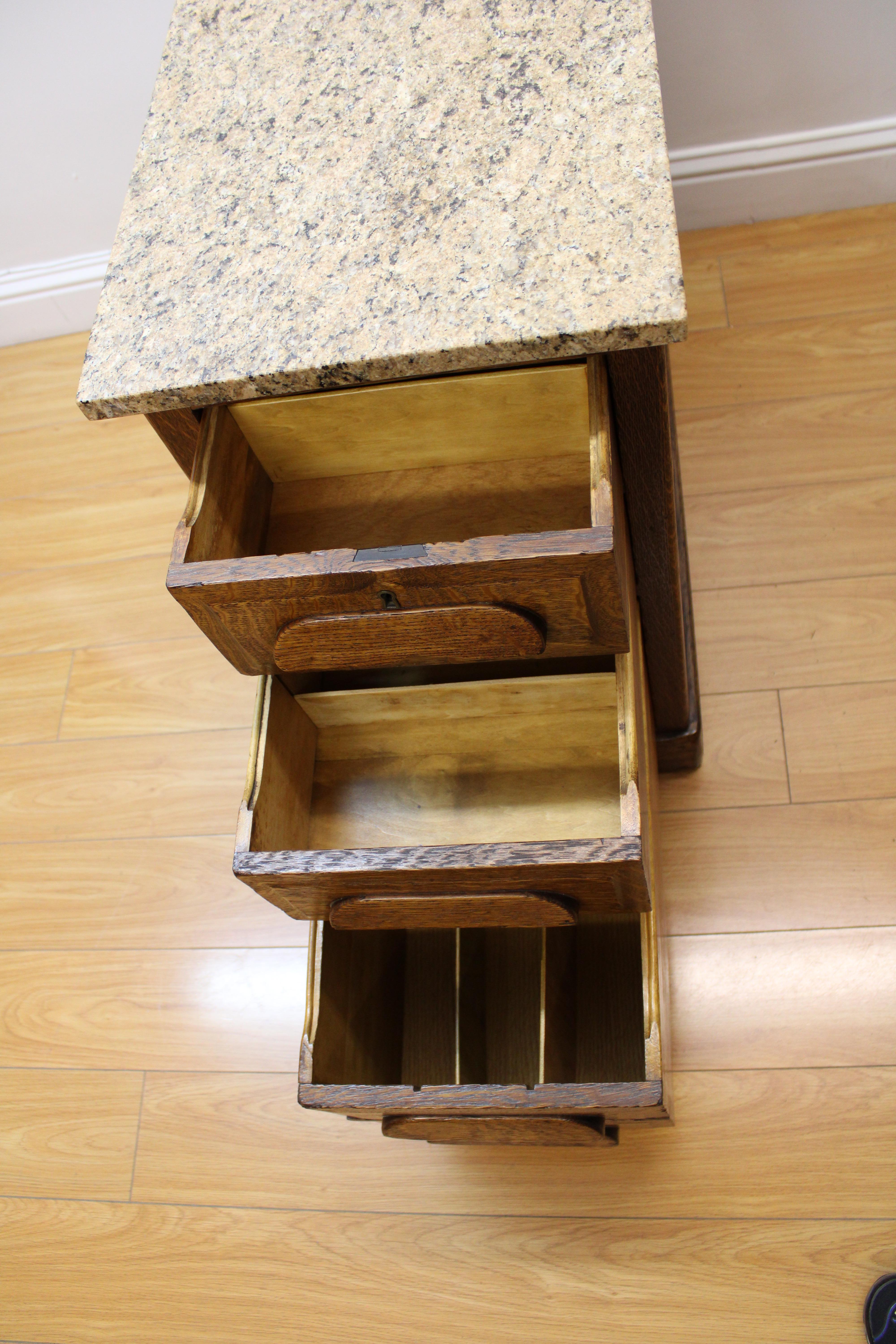 20th Century Oak & Marble End Table / Dresser For Sale