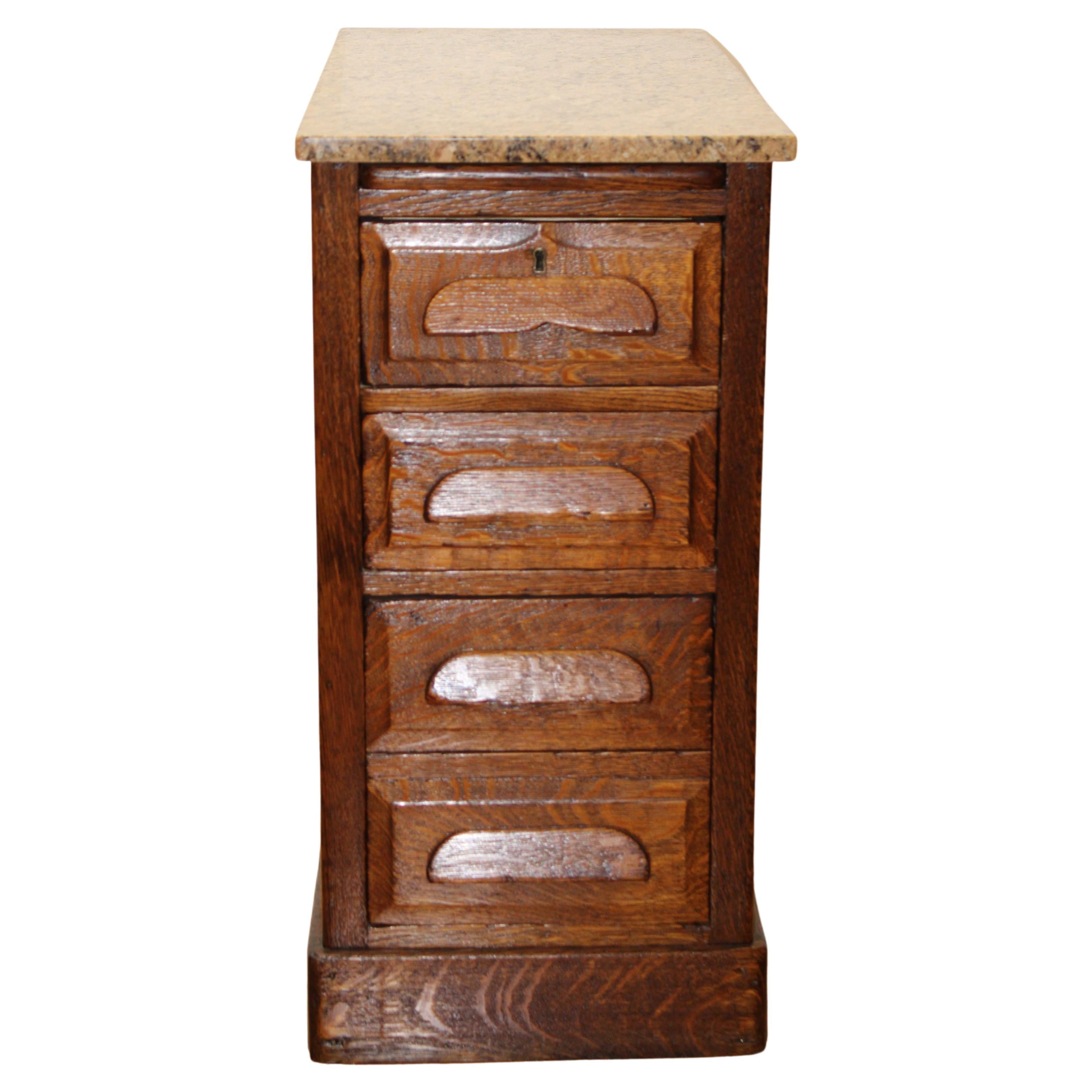 Oak & Marble End Table / Dresser For Sale