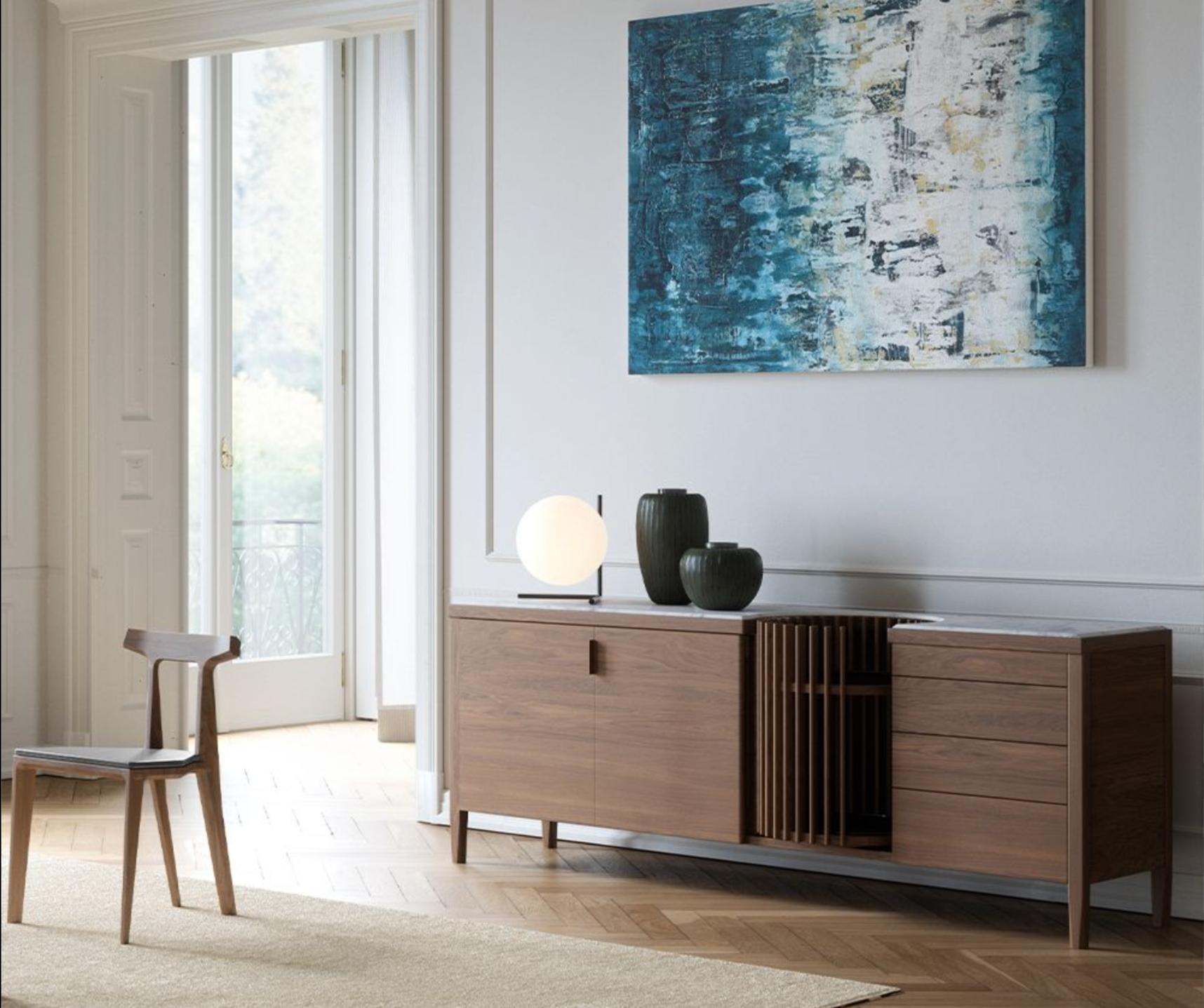 Scandinavo moderno Oak,  Credenza e mobile bar in marmo in vendita