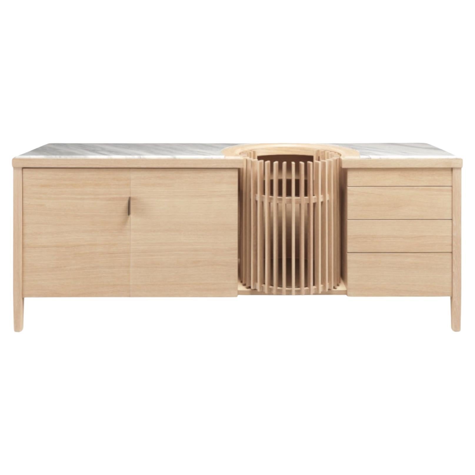Chêne,  Enfilade en marbre et meuble de bar sec