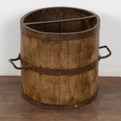 Oak Measuring Bucket with Metal Bands and Handles, Hungary circa 1920