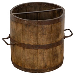 Oak Measuring Bucket with Metal Bands and Handles, Hungary circa 1920