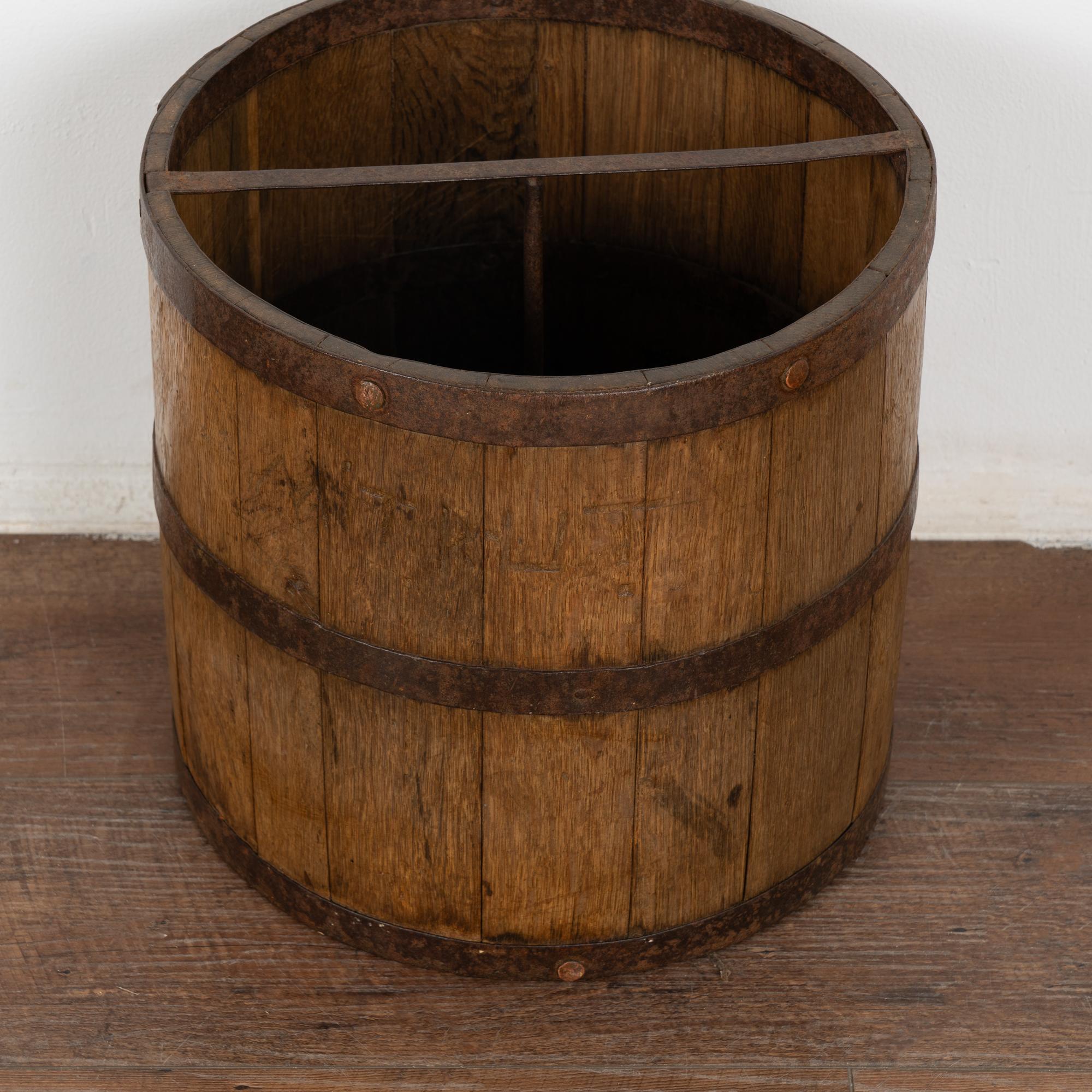 Country Oak Measuring Bucket with Metal Bands, Hungary circa 1920 For Sale