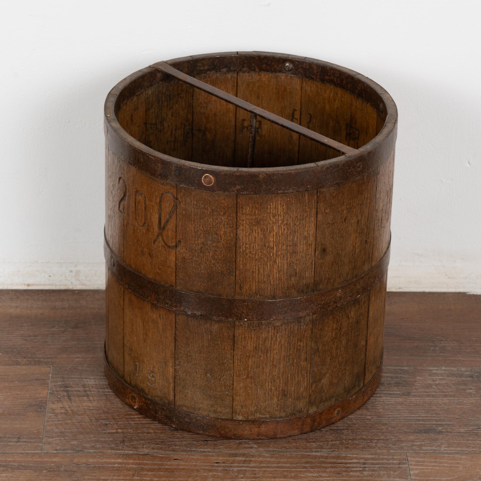 Country Oak Measuring Bucket with Metal Bands, Hungary circa 1920
