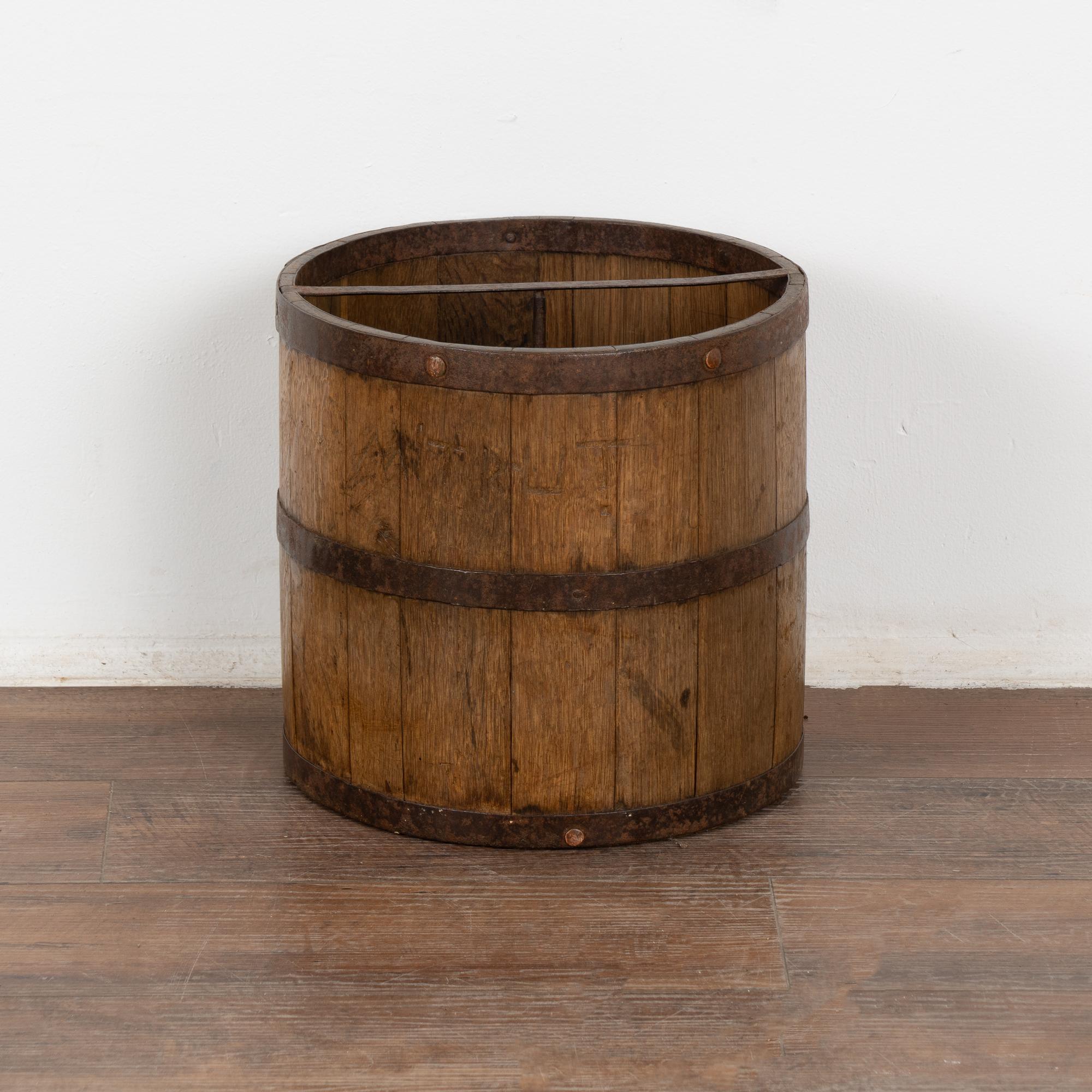Oak Measuring Bucket with Metal Bands, Hungary circa 1920 For Sale 1