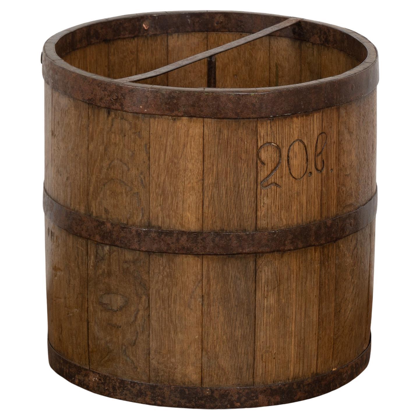 Oak Measuring Bucket with Metal Bands, Hungary circa 1920 For Sale