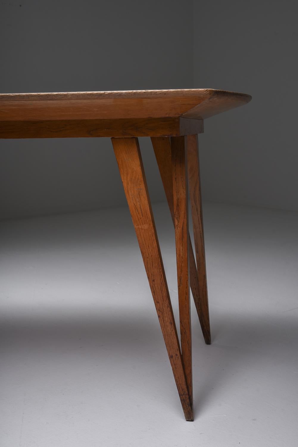 Oak Mid-Century Modern Dining Table on Pin Legs with Blue Top 2