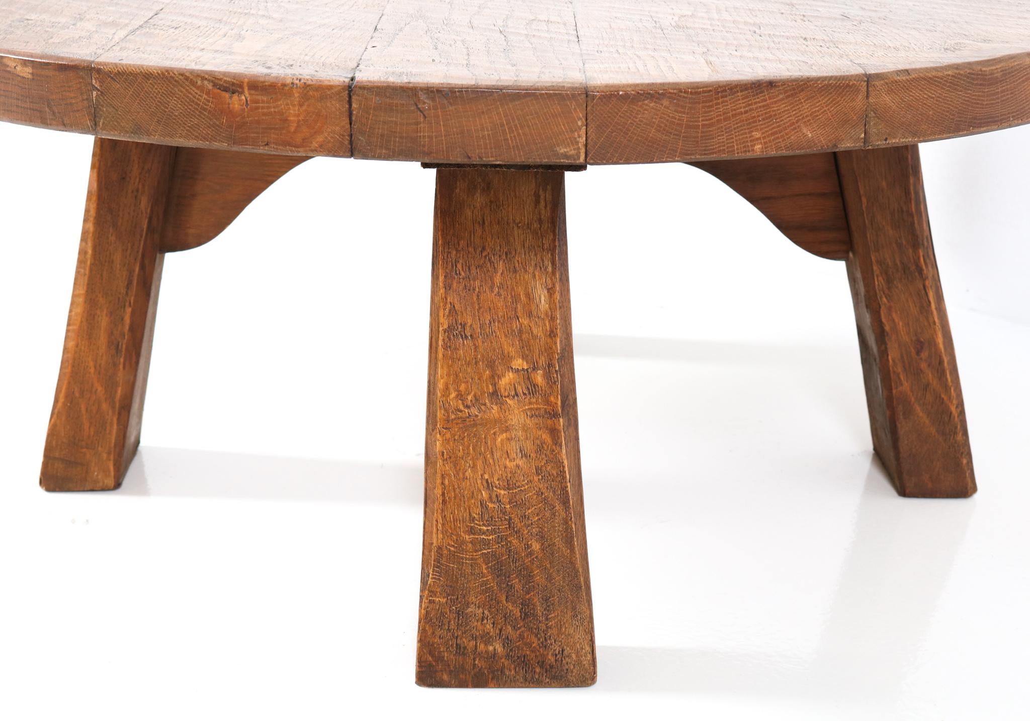 Oak Mid-Century Modern Rustic Brutalist Round Coffee Table, 1950s In Good Condition In Amsterdam, NL