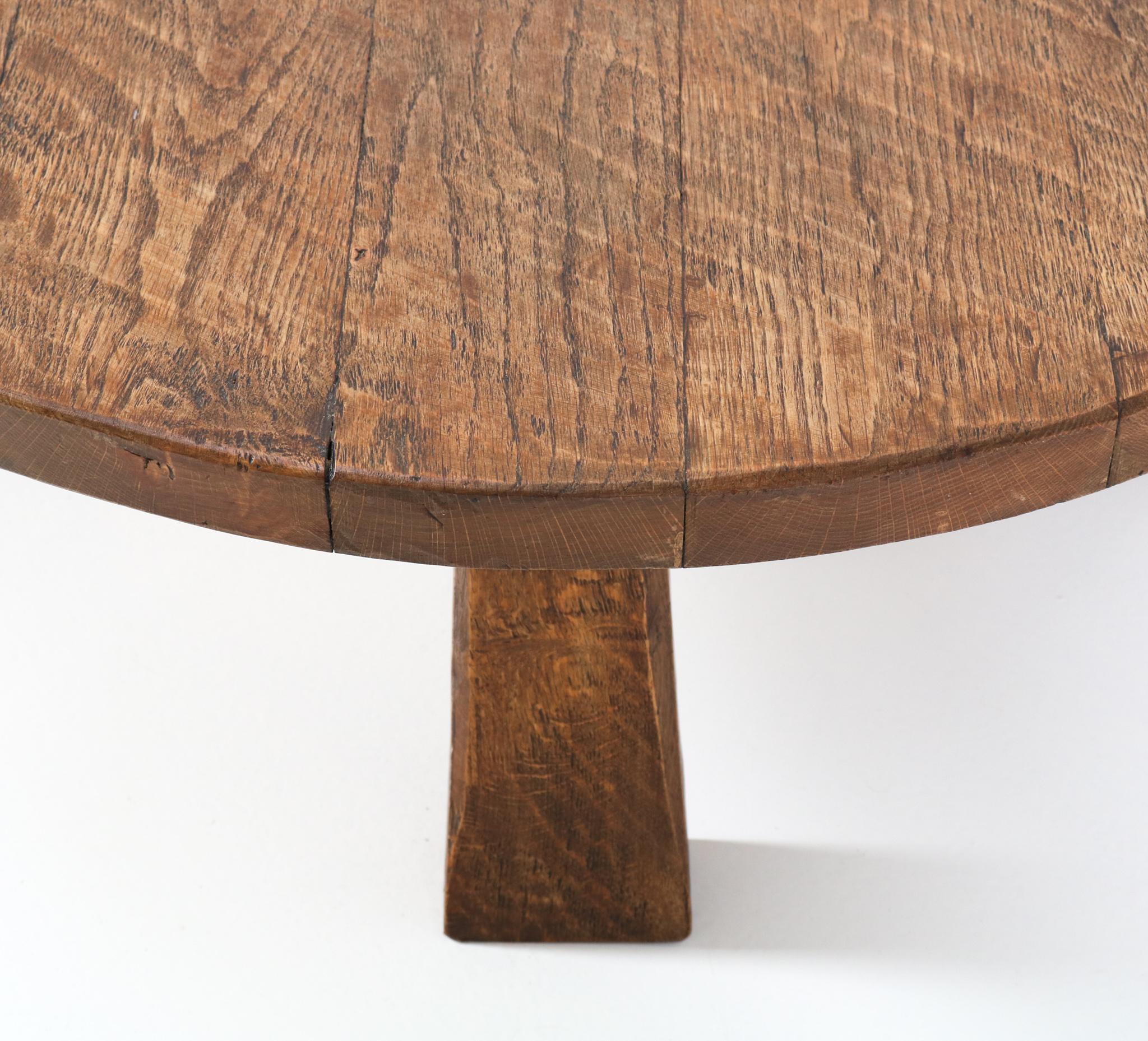Mid-20th Century Oak Mid-Century Modern Rustic Brutalist Round Coffee Table, 1950s