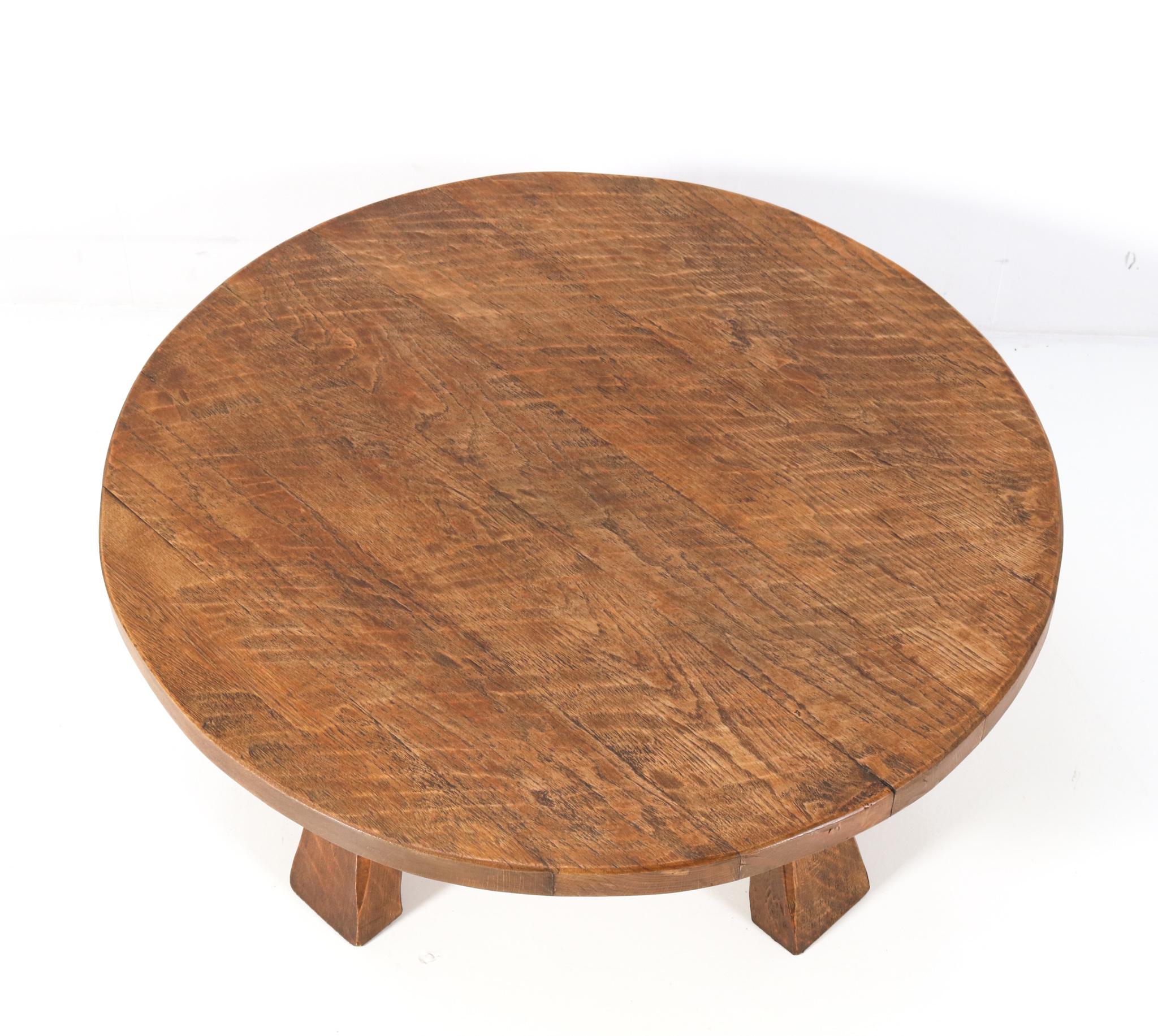 Oak Mid-Century Modern Rustic Brutalist Round Coffee Table, 1950s 1