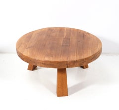 Oak Mid-Century Modern Rustic Brutalist Round Coffee Table, 1960s