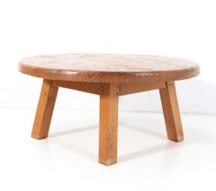 Oak Mid-Century Modern Rustic Brutalist Round Coffee Table, 1960s