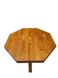 Oak Mid-Century Modern Rustic Brutalist Round Coffee Table, 1960s