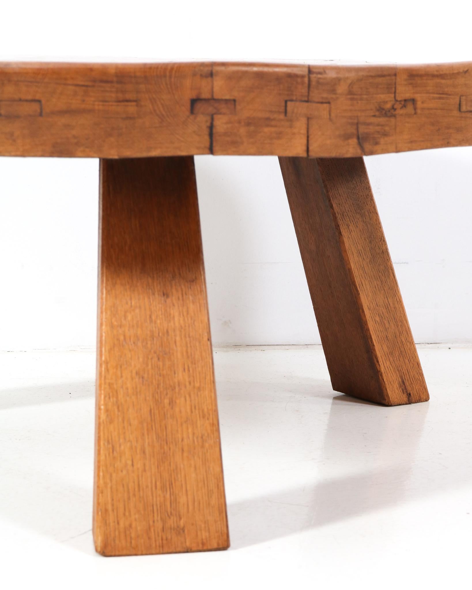 Mid-20th Century Oak Mid-Century Modern Rustic Brutalist Round Coffee Table, 1960s