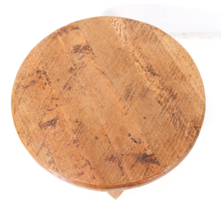 Oak MidCentury Modern Rustic Brutalist Round Coffee Table, 1960s For