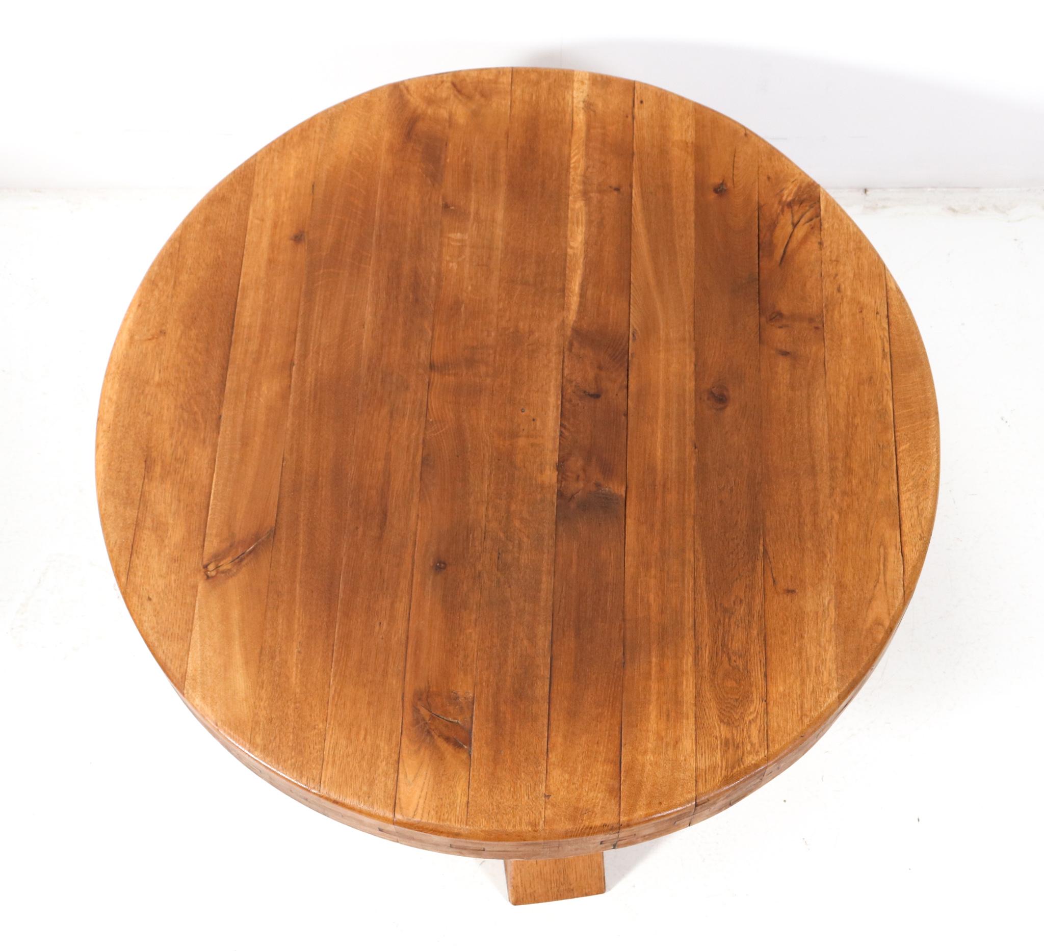 Oak Mid-Century Modern Rustic Brutalist Round Coffee Table, 1960s 2