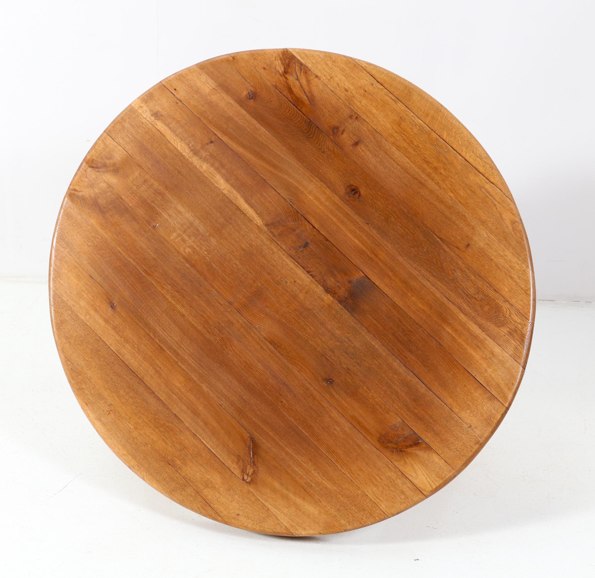 Oak Mid-Century Modern Rustic Brutalist Round Coffee Table, 1960s 4