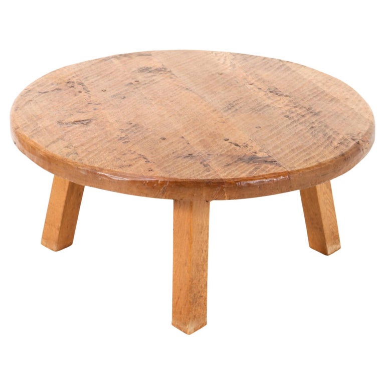 Oak MidCentury Modern Rustic Brutalist Round Coffee Table, 1960s For
