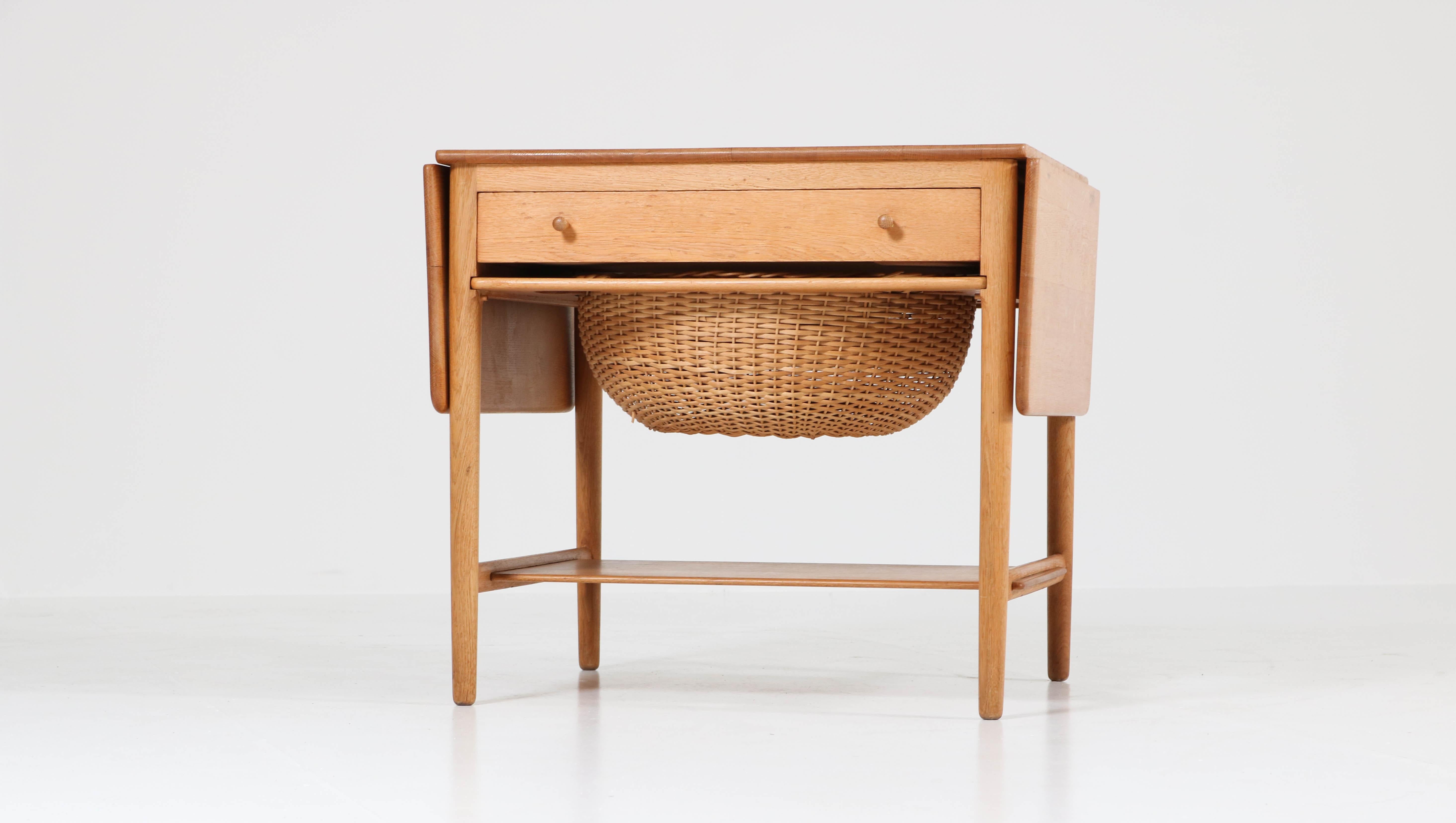 Danish Oak Mid-Century Modern Sewing Table by Hans J Wegner for Andreas Tuck