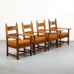 Oak Minimalism Armchairs, 1940s, Set of 4
