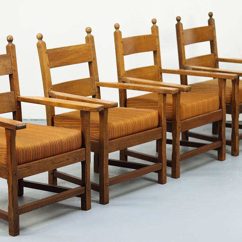 Oak Minimalism Armchairs, 1940s, Set of 4 Bon état - En vente à OOSTERHOUT, NL