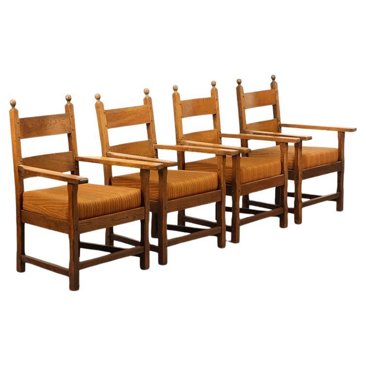 Oak Minimalism Armchairs, 1940s, Set of 4