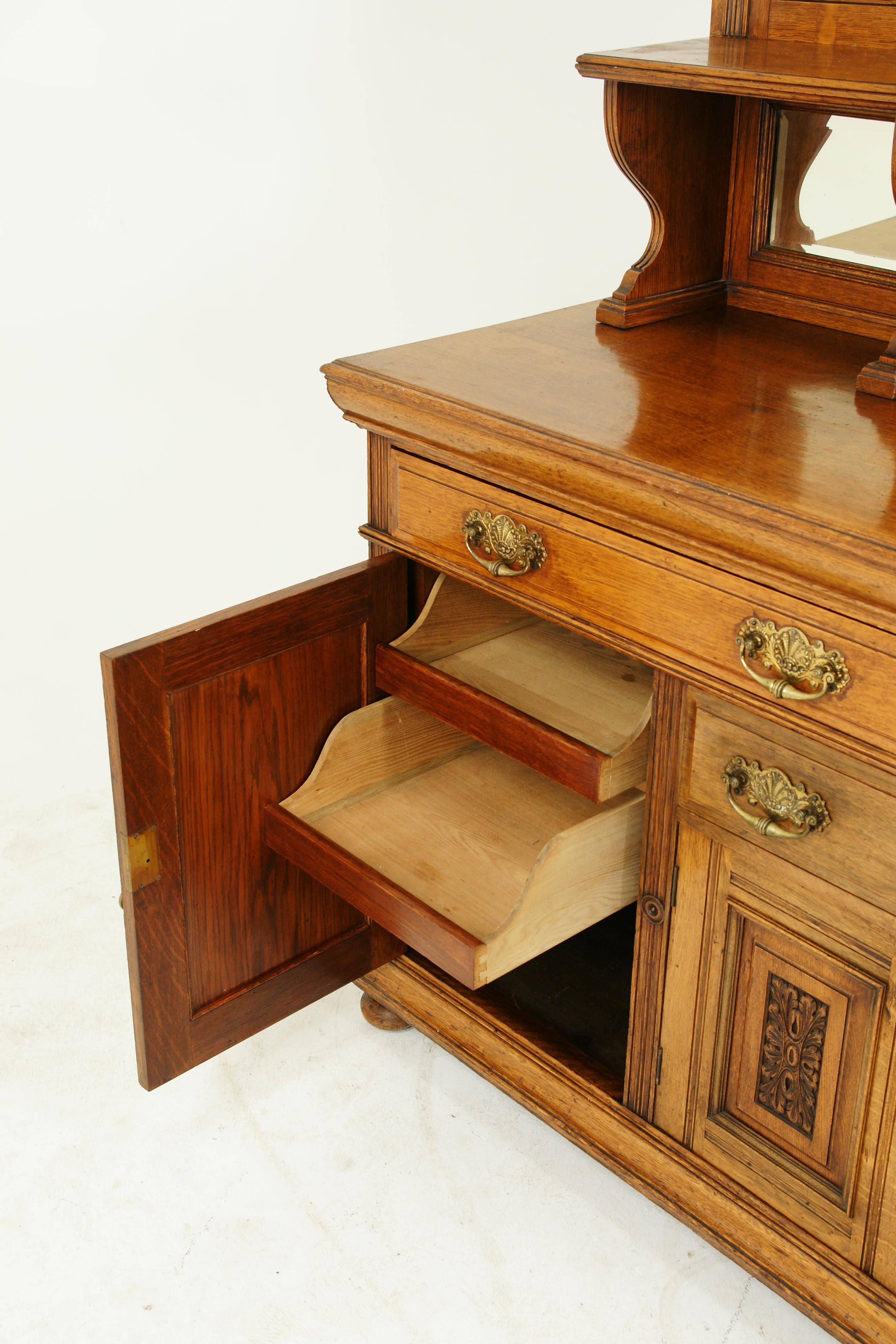 Antique Oak Sideboard, Mirror Back, Buffet, Credenza, Victorian, Scotland, 1890 6