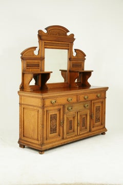 Buffet en chêne ancien:: dos de miroir:: buffet:: crédence:: victorien:: Écosse:: 1890
