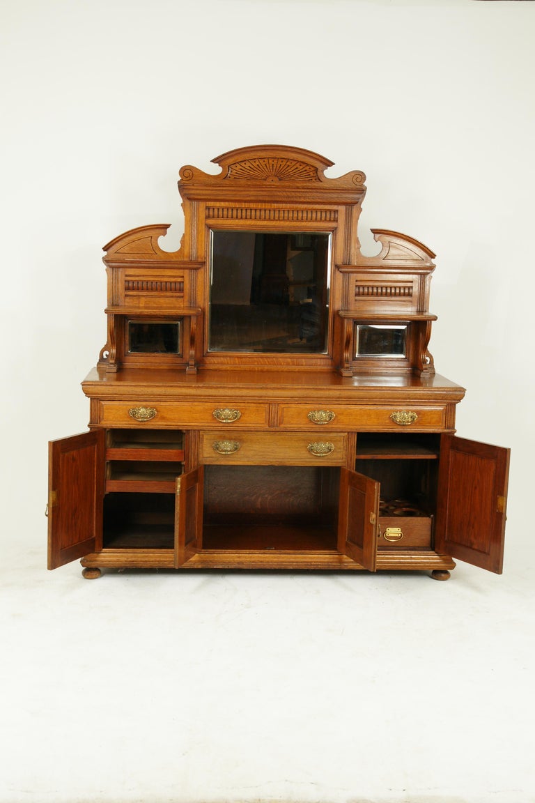 Antique Oak Sideboard, Mirror Back, Buffet, Credenza, Victorian