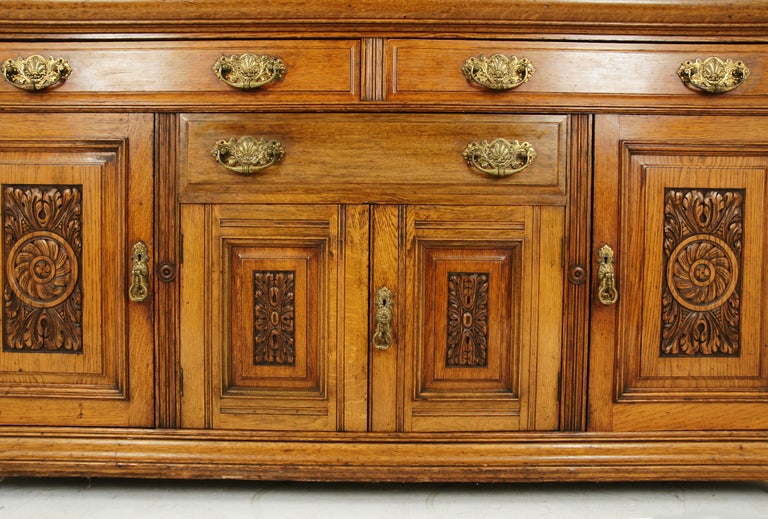 Antique Oak Sideboard, Mirror Back, Buffet, Credenza, Victorian
