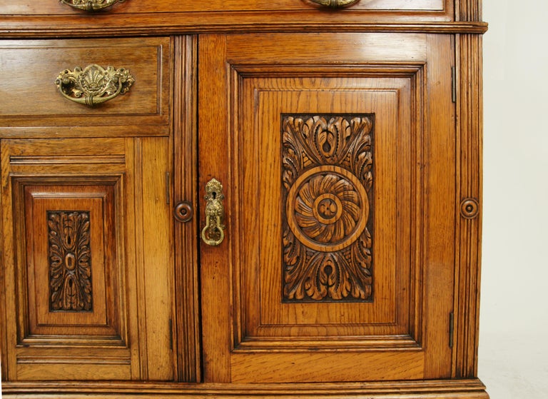 Antique Oak Sideboard, Mirror Back, Buffet, Credenza, Victorian