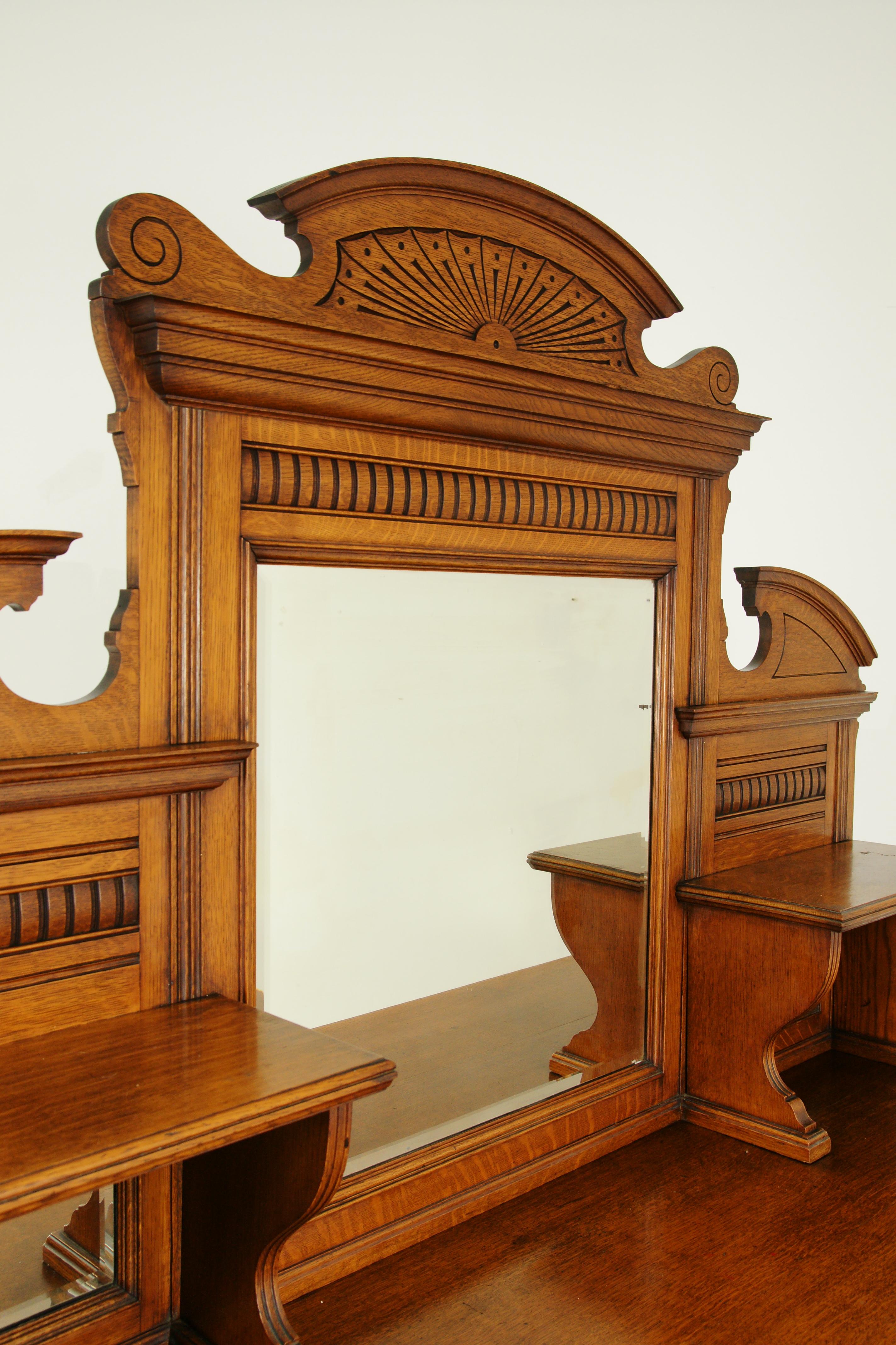 Late 19th Century Antique Oak Sideboard, Mirror Back, Buffet, Credenza, Victorian, Scotland, 1890