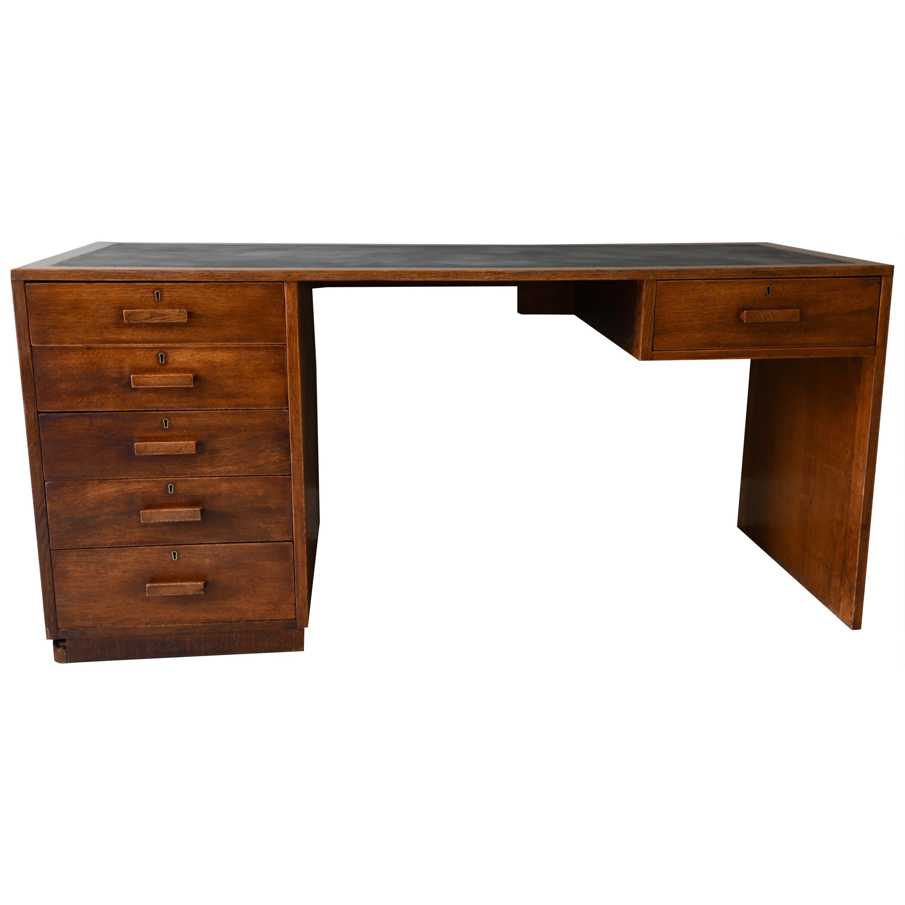 Oak Modernist Desk Pierre Jeanneret Heals Jacques Sadnet For Sale